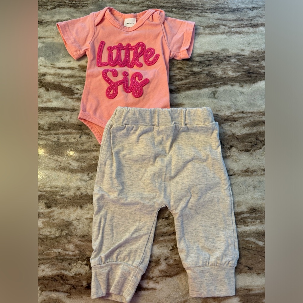 Little sis newborn pants and onesie